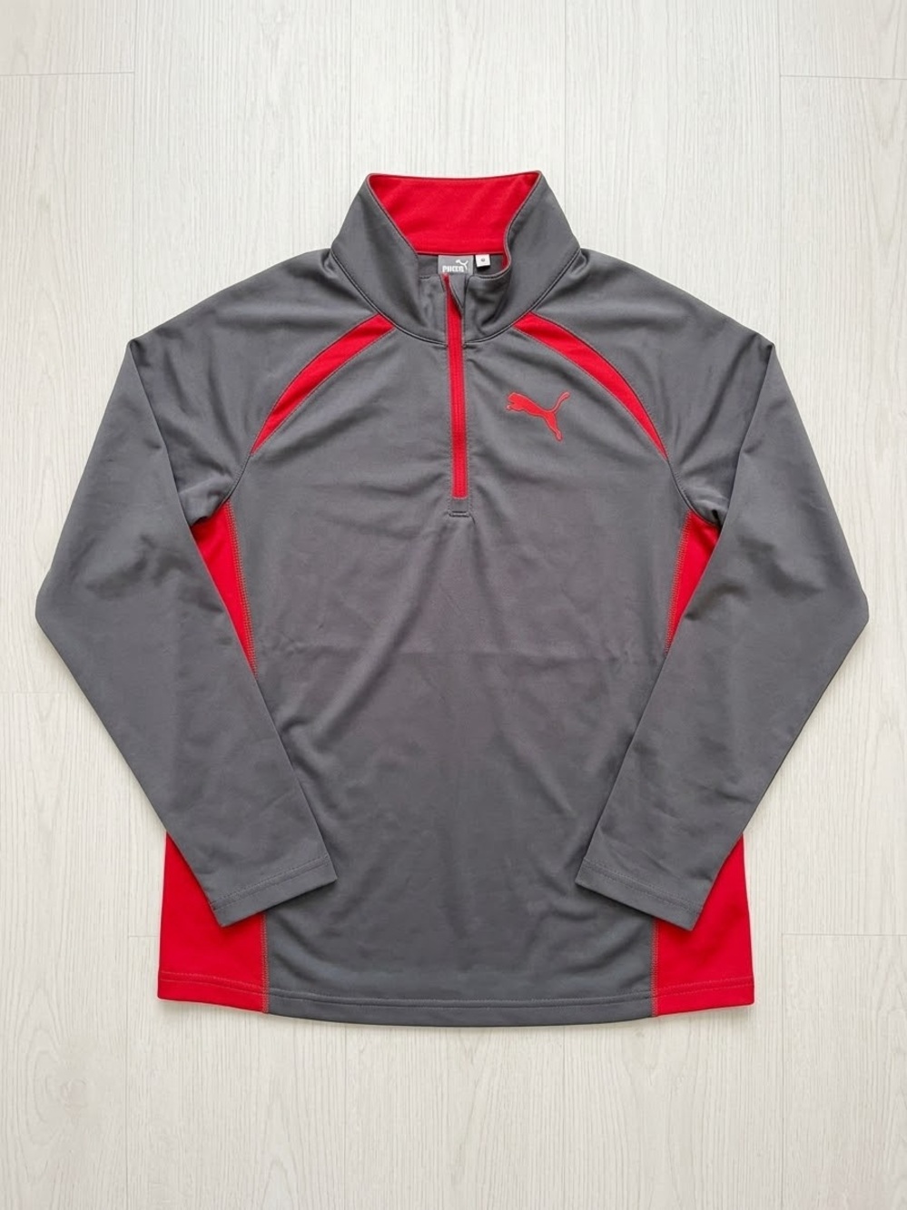Puma Gray and Red Performance Quarter-Zip Pullover (Boys Size Medium)